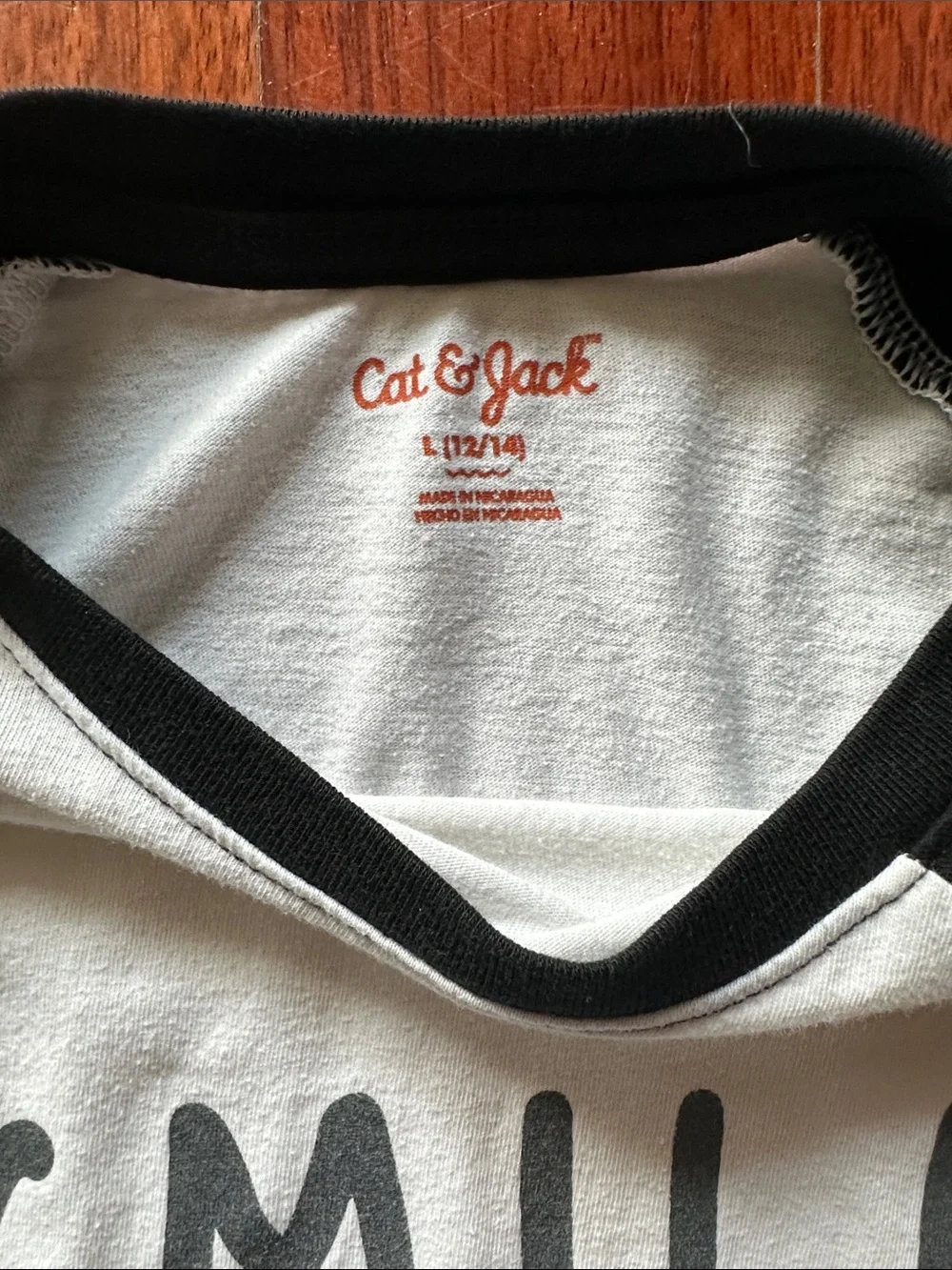 Cat & Jack Black & White Raglan Tee with SMILE Graphic Sz L 12/14